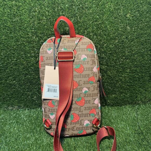 Juicy Couture Strawberry Print Sling Bag Chestnut Red with Charm Keychain NWT - Picture 3 of 5